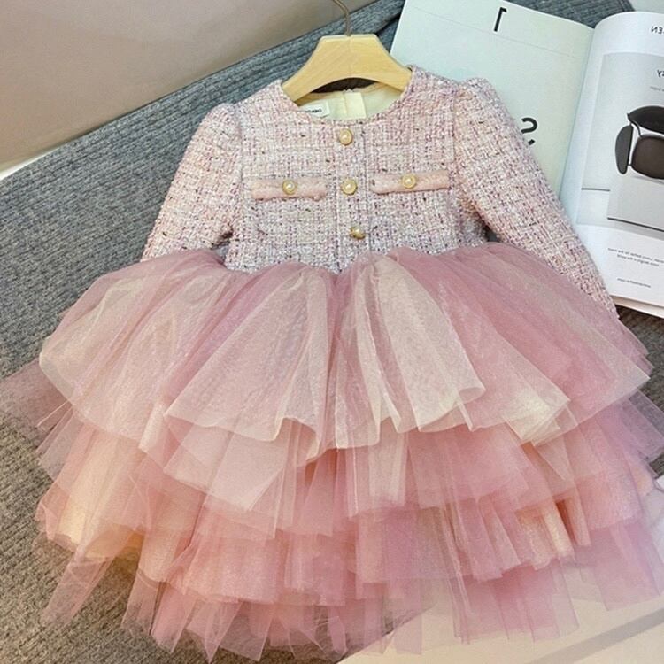 【90-140cm】ツイードチュールワンピース