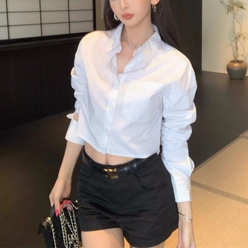 ストライプクロップドブラウス ・12027