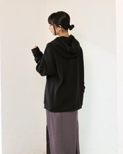 kujaku - wool jersey hoodie K400 ：Black｜ウール裏毛／ドロップショルダー／立体フード（ドローコードなし）