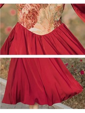 【0111】Heart Neck Red Vintage Long Sleeve Dress