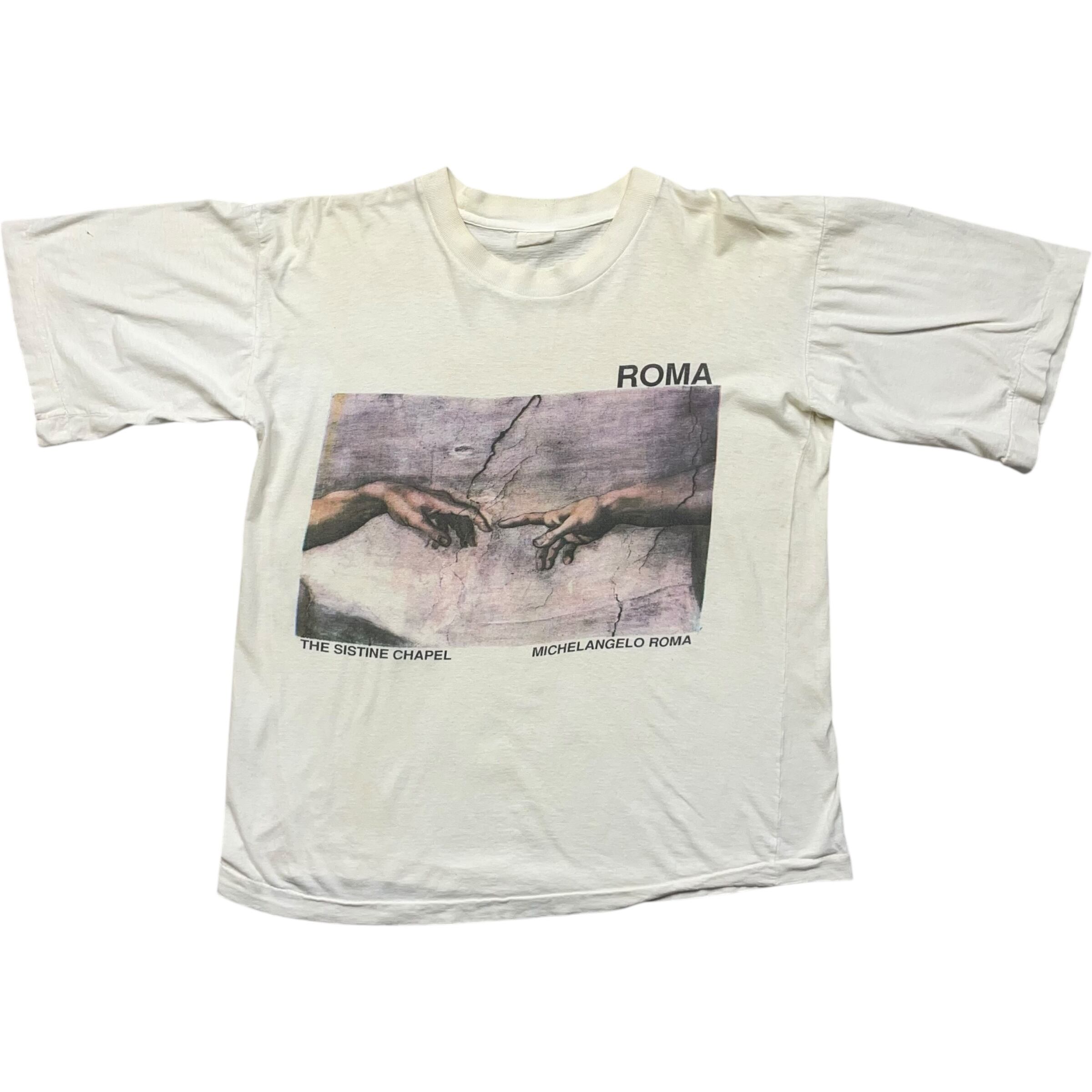 《M》unknown Tシャツ ミケランジェロ アダムの創造 フロントプリント シングルステッチ ホワイト no.8576
