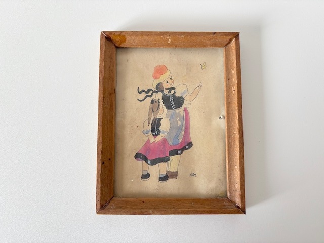 【FRANCE】額（大）/  蝶々を見つけた　Large framed picture / I found a butterfly