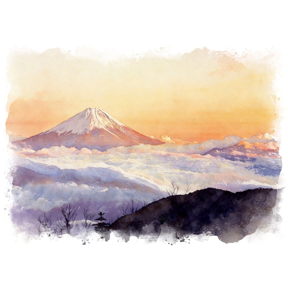 絵画 日本 鳳凰三山からの夕焼けの富士山と雲海 インテリアアート額