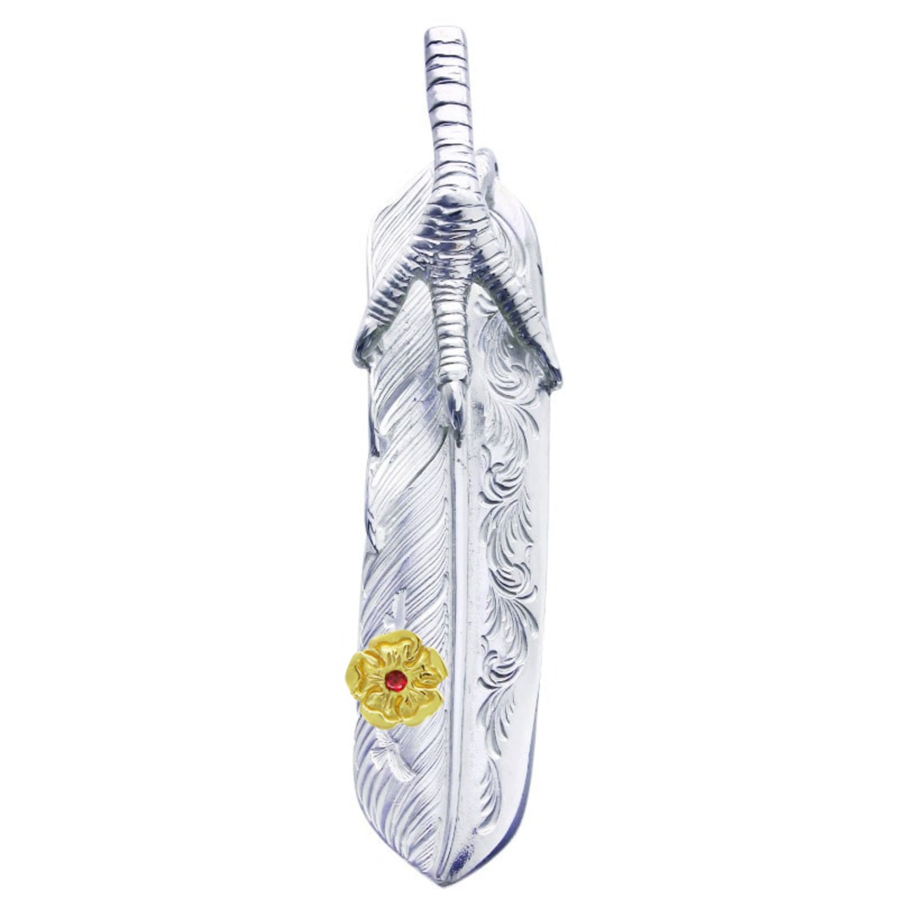 在庫あり　Taro Washimi 鷲見太郎  L arabesque flight feather 02 eagle claw pendant 02 S K18 flower metal  ruby 2mm