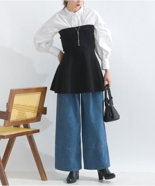 31461 ペプラムニットビスチェ black | エルキカク