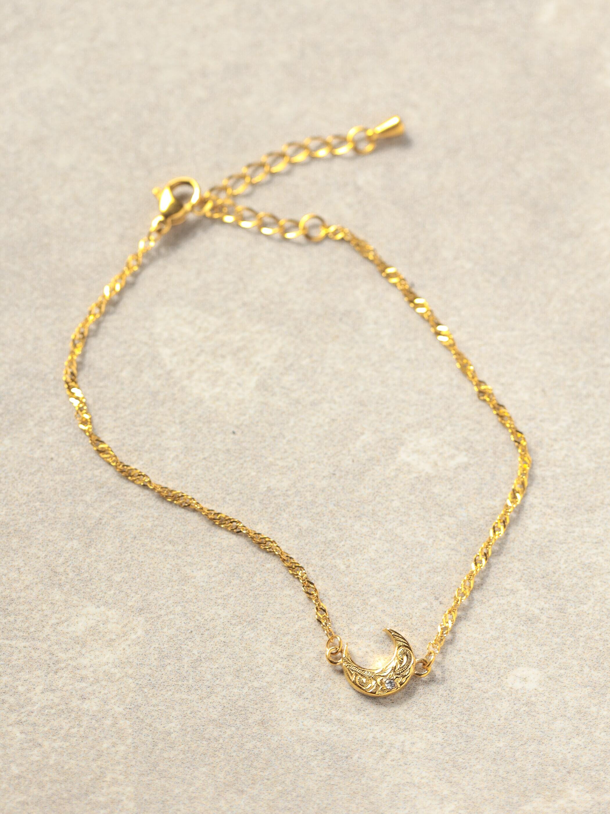 screw 】316L hawaiian zirconia moon anklet #a09 | rani