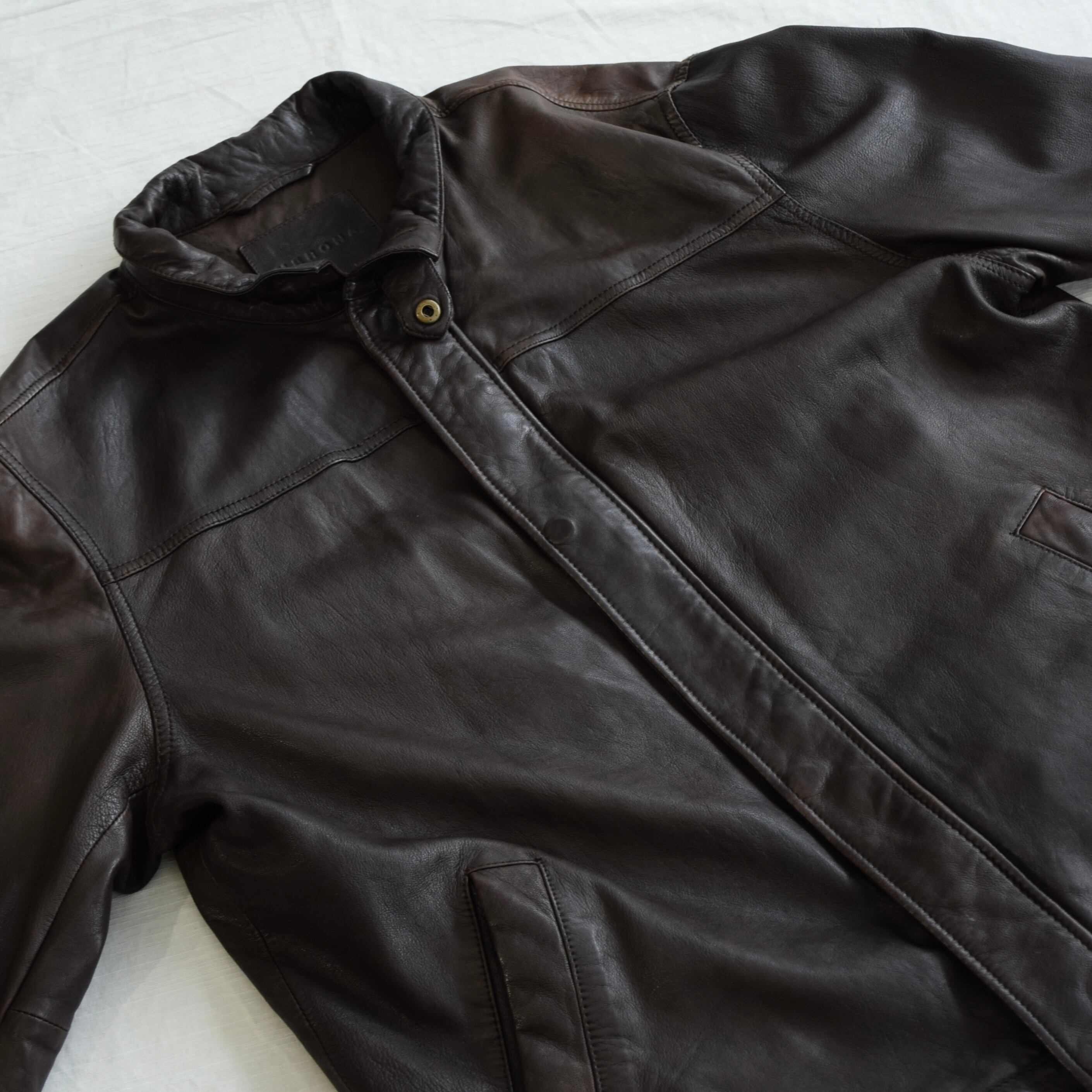 MERONA レザージャケット メンズ XL ブラウン ミドル丈 古着