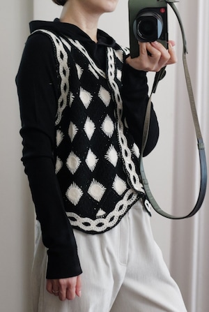 crochet vest black white