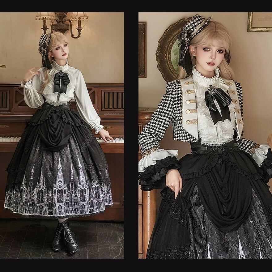 ゴシックプリンセス 千鳥格子ジャケット×ゴシック柄SKの王子系ロリィタ