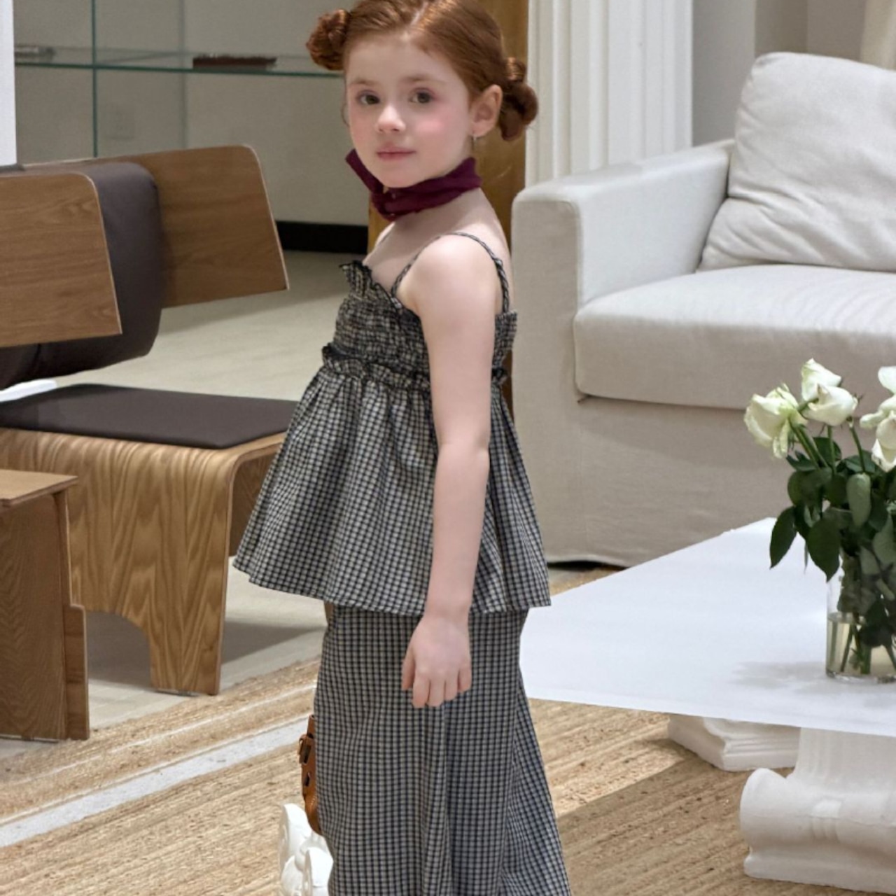 夏チェック柄キャミソール&ボトムスセット