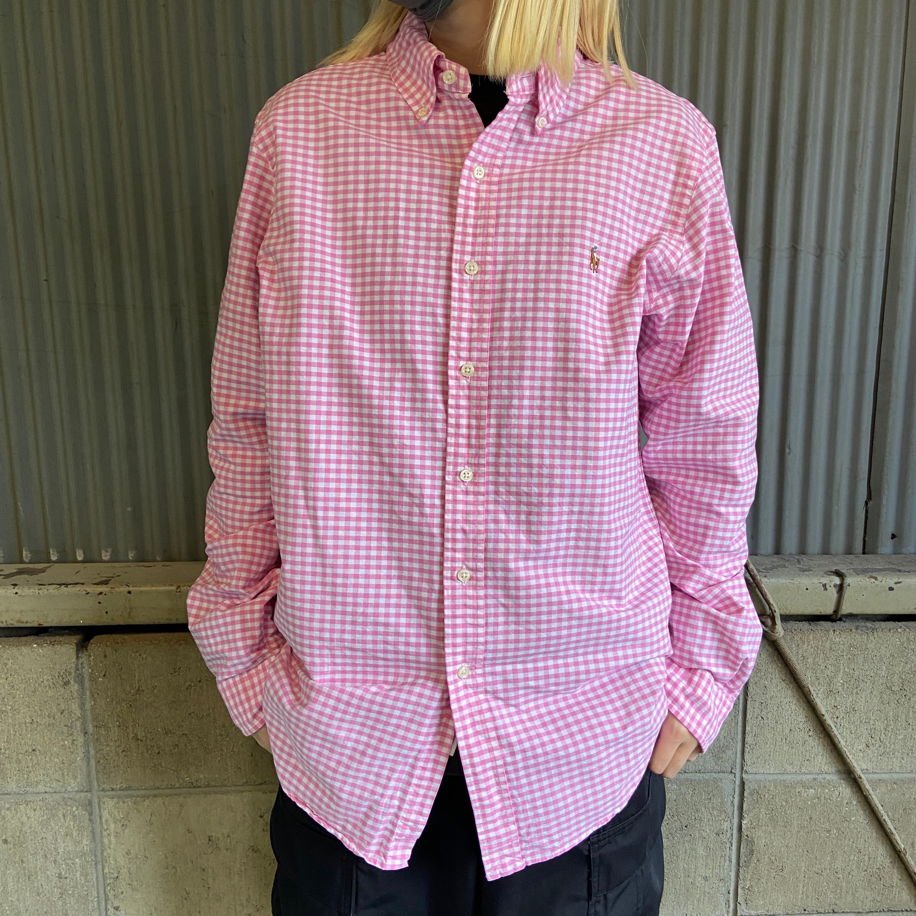 90s ヴィンテージボタンダウンシャツ チェック ポロラルフローレン ピンク