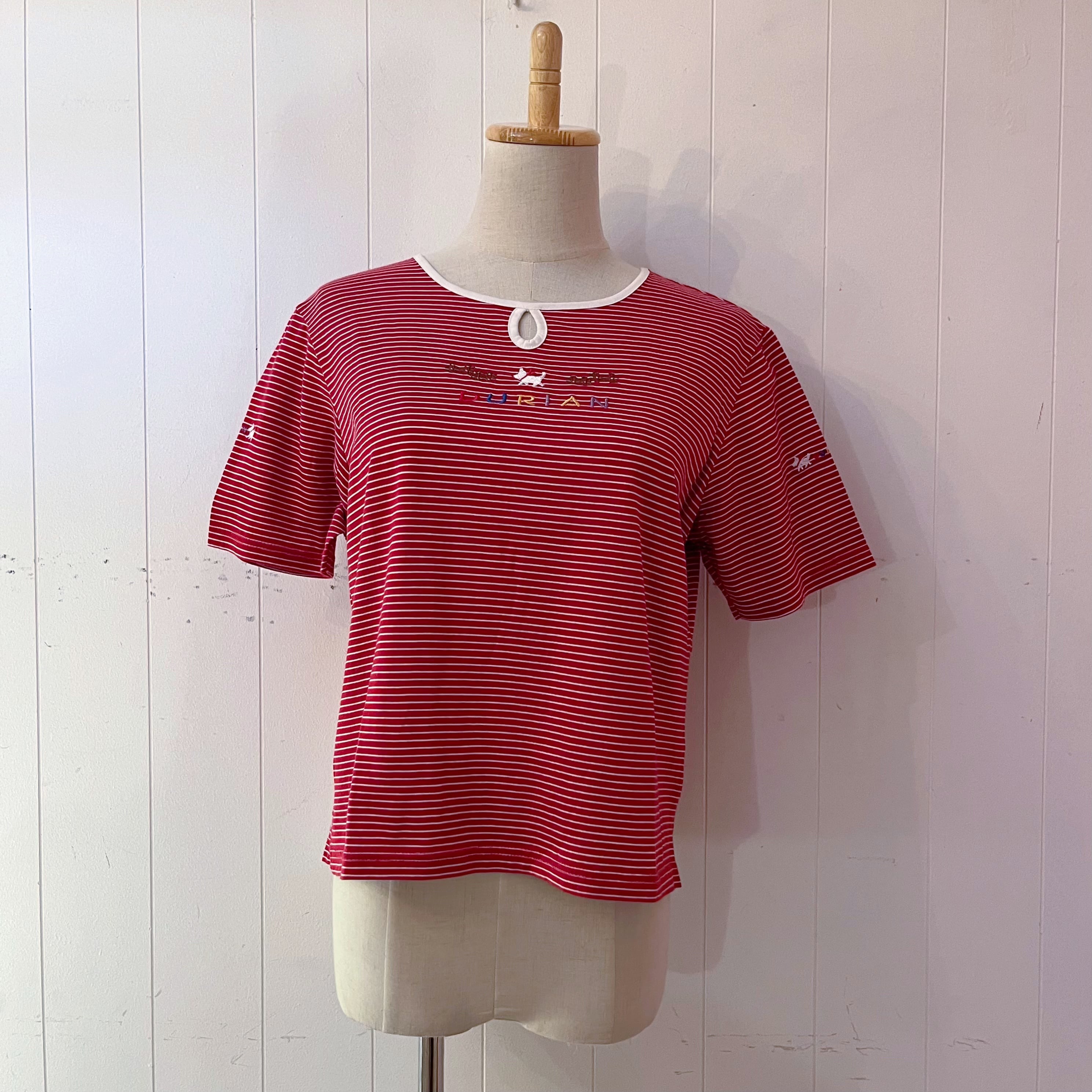 walking dog embroidery red T-shirt