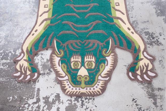 Tibetan Tiger Rug 《Lサイズ•ウール・オリジナル3・サファリグリーン245》チベタンタイガーラグ