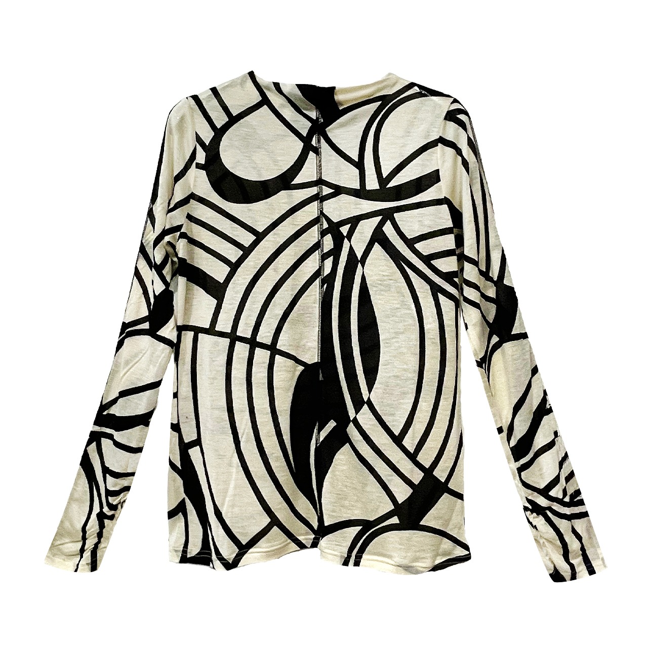 ガーゼ天竺 流線柄プリント ボートネックプルオーバー【254-3235】Gauze jersey print boat neck pullover