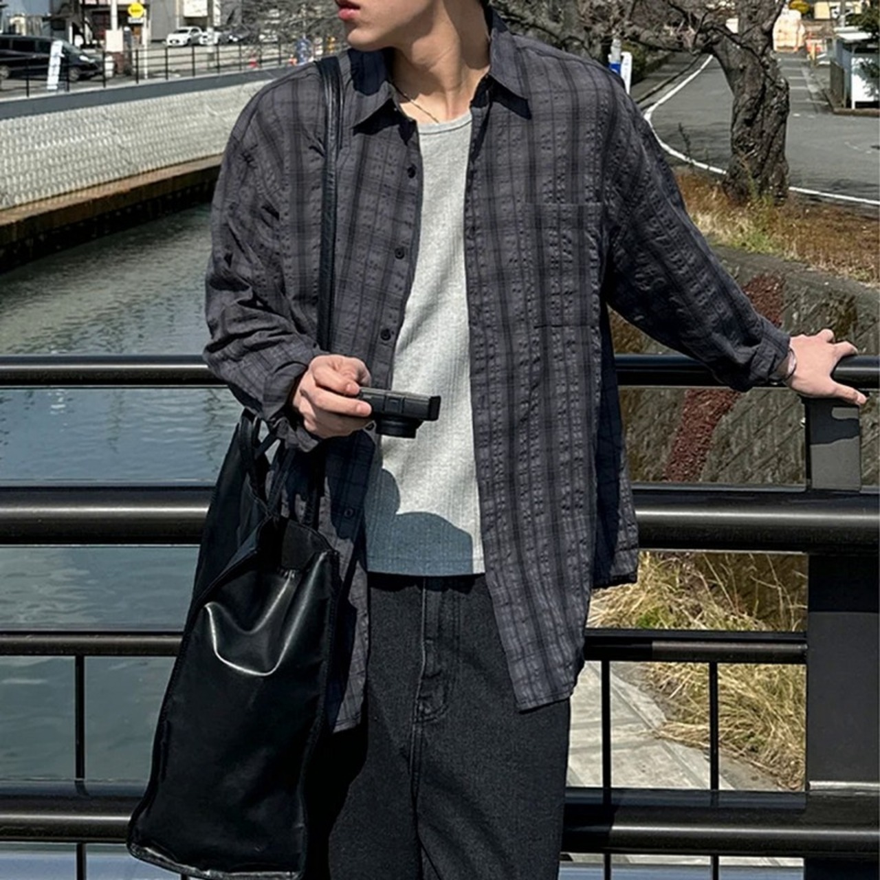シックカラーチェック柄カジュアルシャツ　1289