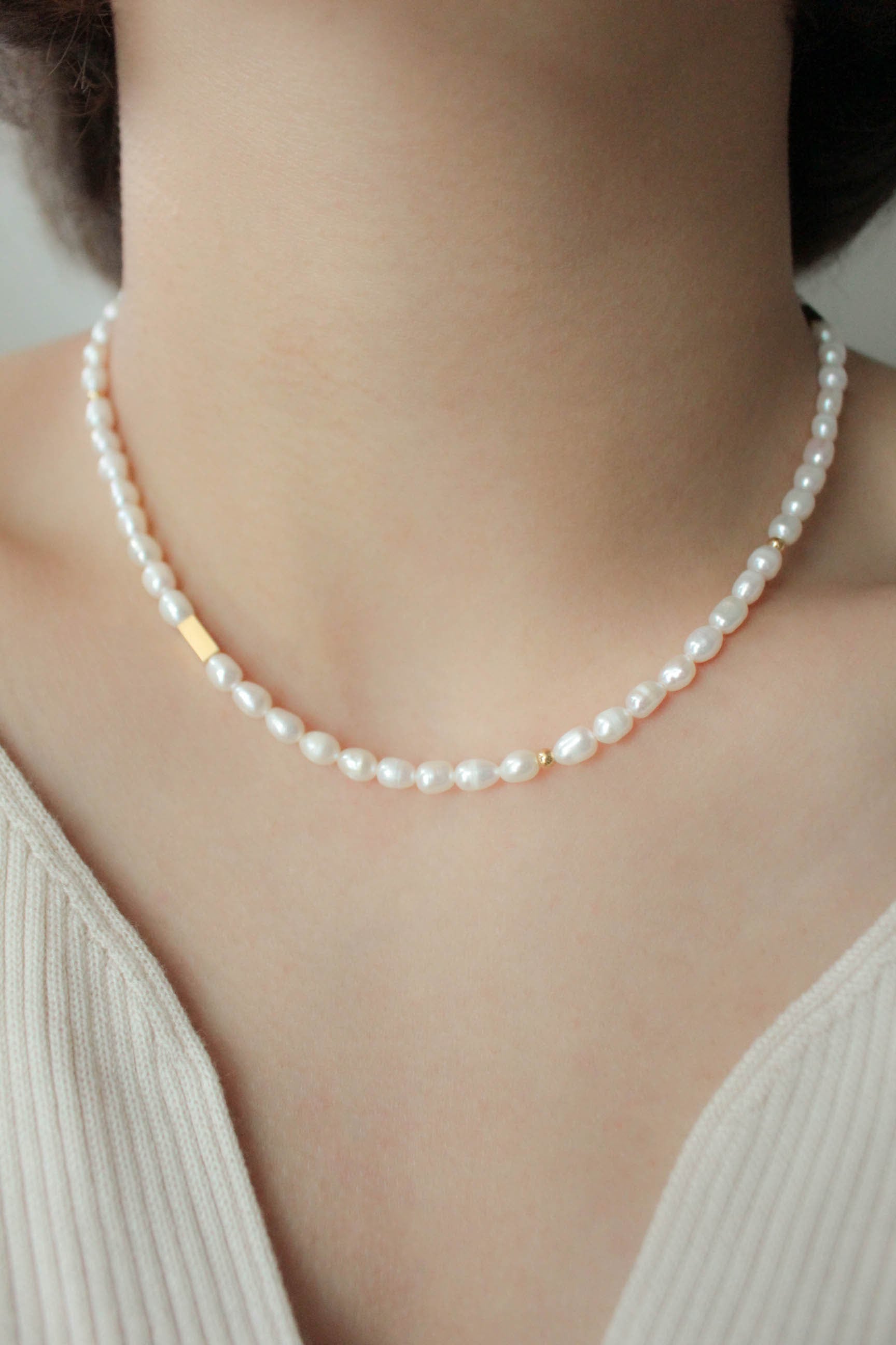 Pearl Gold Mix Necklace | 金属アレルギー対応のアクセサリー ebine