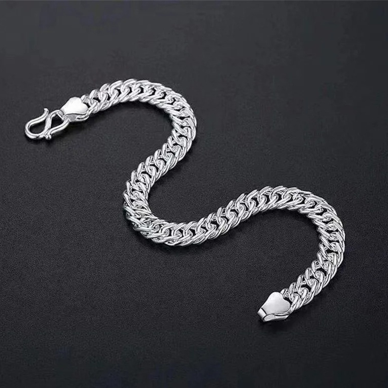 8.5mm フラットチェーン アクセサリー シルバー ブレスレット【0078】