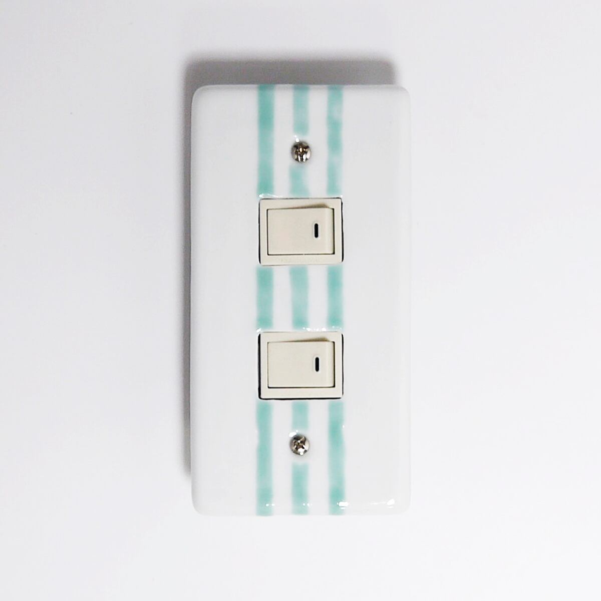 スイッチプレート 青磁ストライプ白磁(2穴)