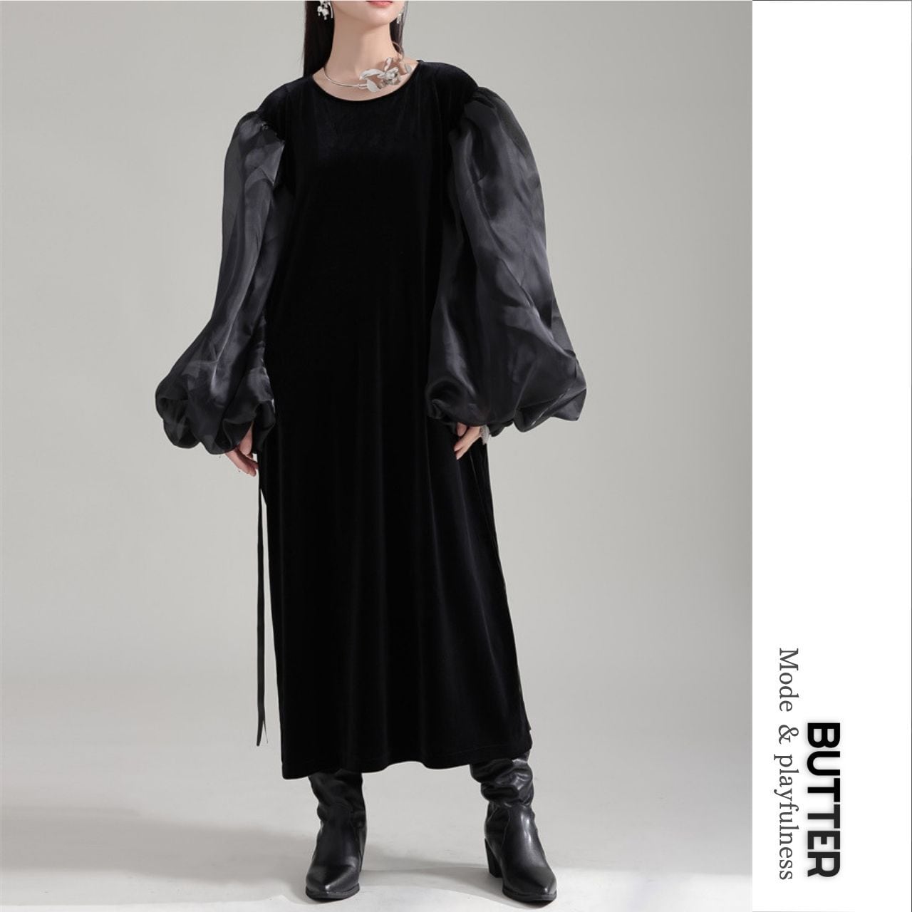 Volume Sleeve Maxi Dress 00875