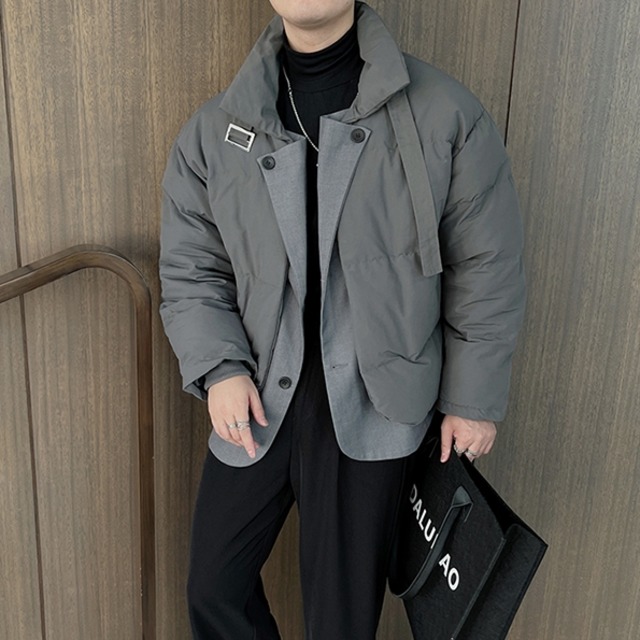 予約販売】ブルゾン アウター ダウン 重ね着風 冬 防寒 ブラック 