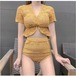 水着レディース 体型カバー ビキニ水着 セパレート ビキニ2点セット 三角パン水着 半袖 ニット風 小胸バンドゥ 40代 セクシー スイムウェア 温泉 上品3482 女の子 水着 レディース 可愛い