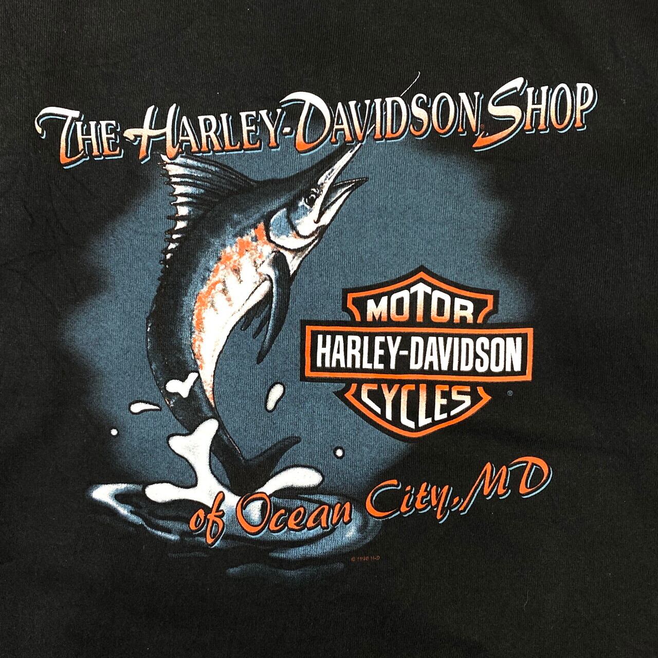 ハーレーダビッドソン 両面プリント カジキマグロ バイク Tシャツ