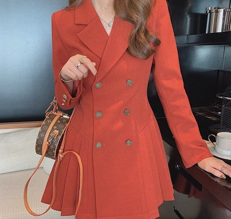 Vネック プリーツ ミニ ワンピース コート ミニ丈 膝上 袖あり 長袖 襟