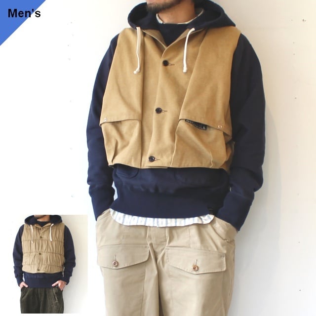 HAVERSACK コットンキャンバス×シルクキルトRVショートベスト Cotton canvas × Silk quilting RV vest (Beige)