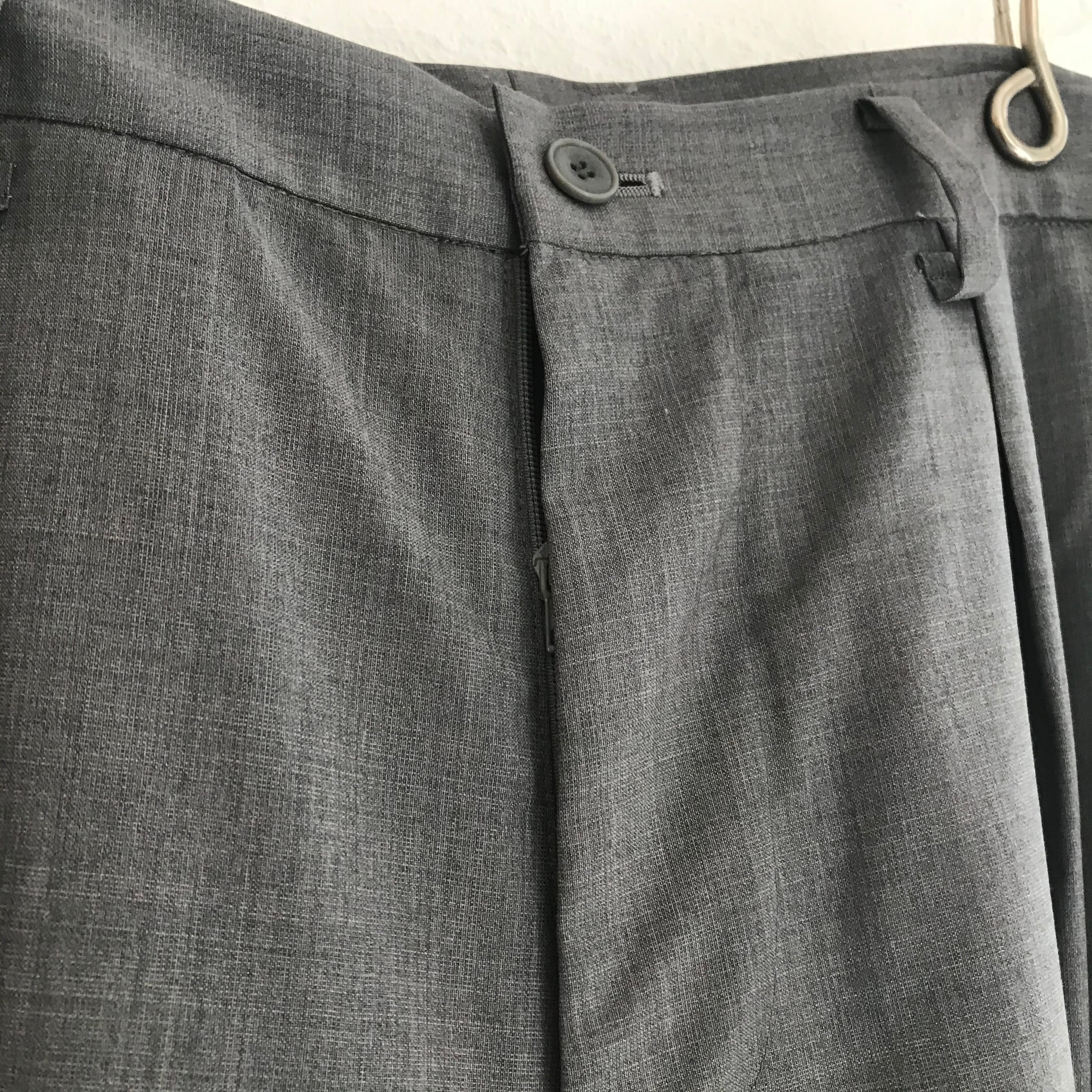Wide Leg Pleated Drawstring Pant - Grey Wool