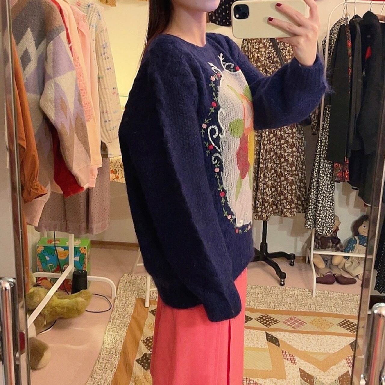 rose frame embroidery knit sweater