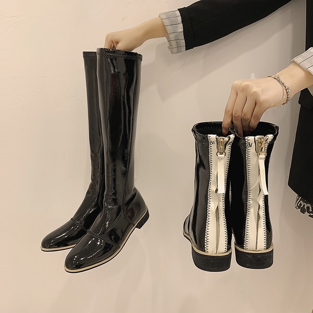 ブーツレッドジッパーカジュアル 靴 シューズ ラウンドトー フェイクシューズ33581277892