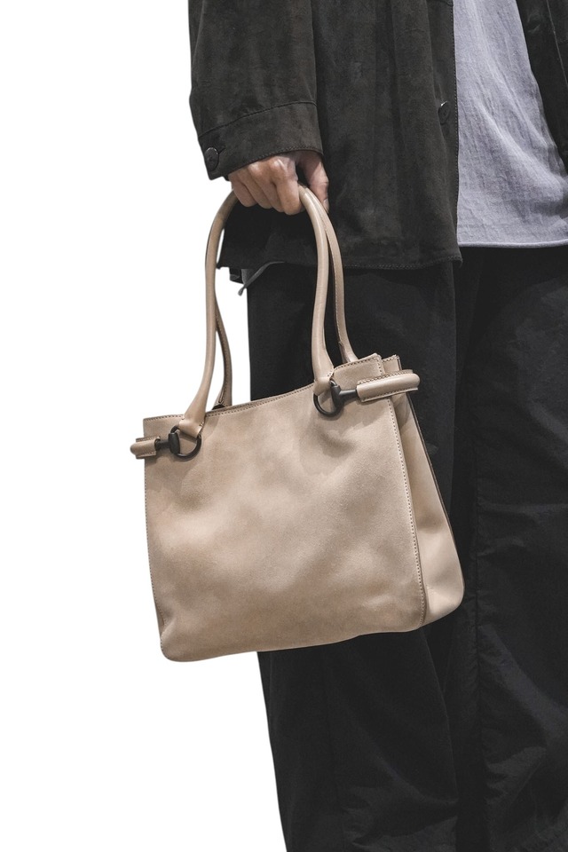 90's "GUCCI" Ecru Calf Suede Leather Horse Bit Design Hand Bag (Design by Tom Ford)