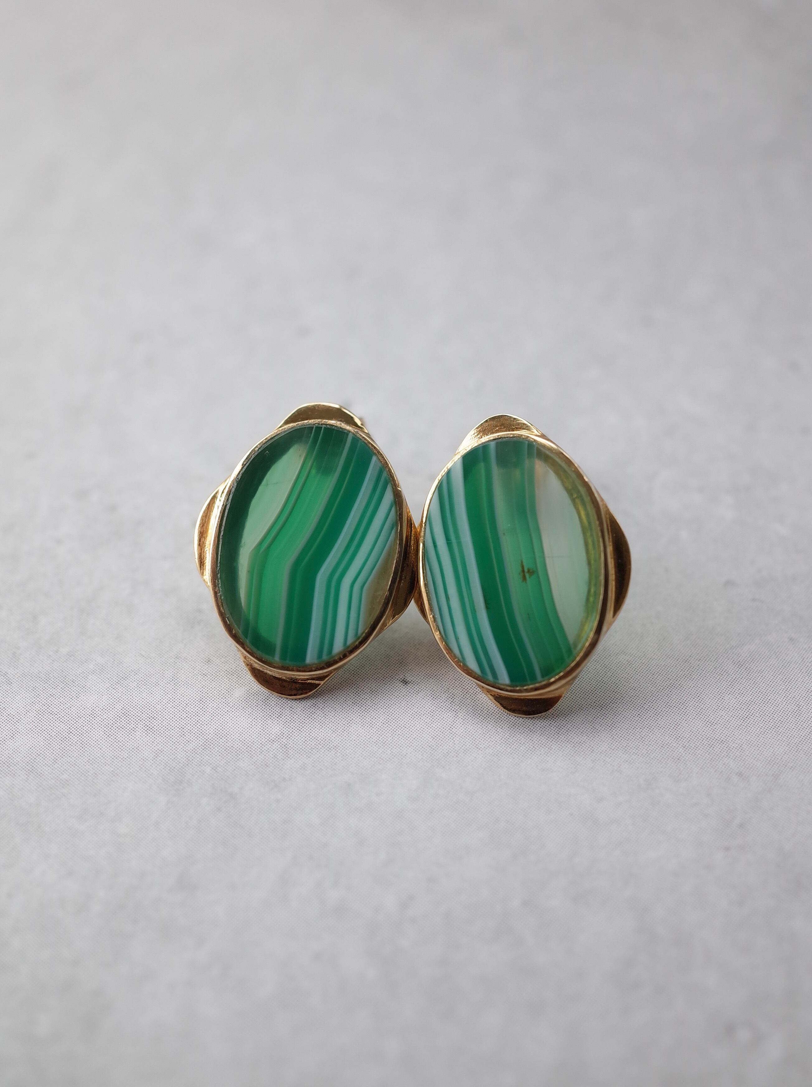 Green Striped Agate - Graphical Stud Earring -