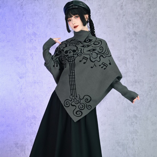 チャイナ風ゴシック セーター ハイネック スカル柄  刺繍 ゴスロリ 古怪舎