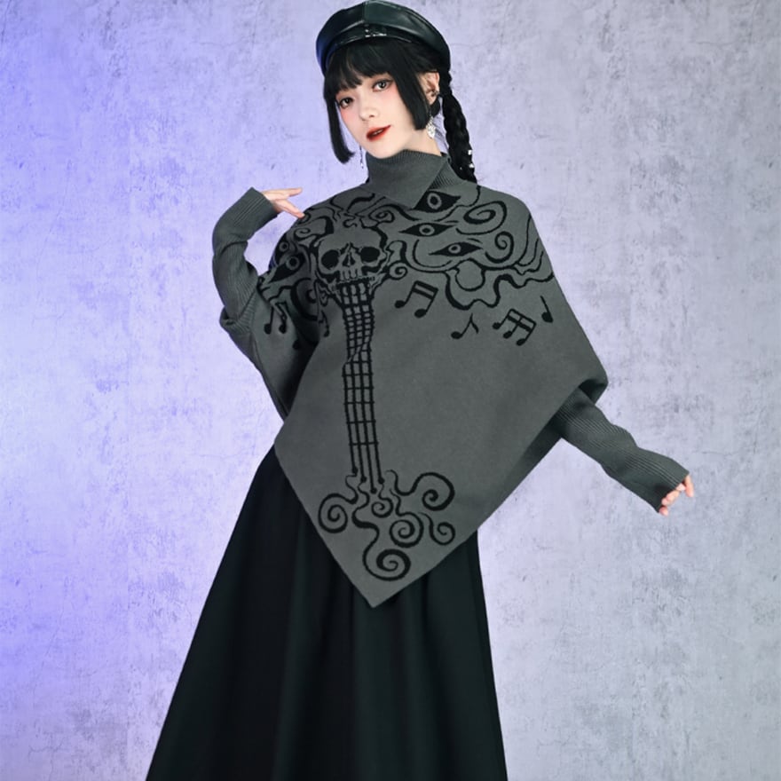 チャイナ風ゴシック セーター ハイネック スカル柄 刺繍 ゴスロリ 古怪舎