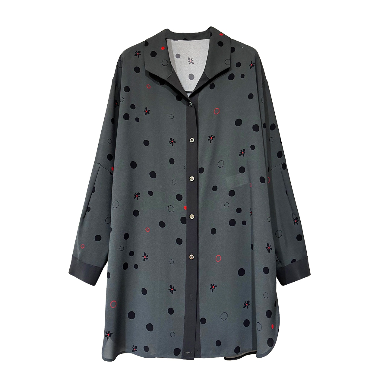 【新作】ランダムドット×フラワープリントブラウス【160-1110】Polka dot and floral print blouse