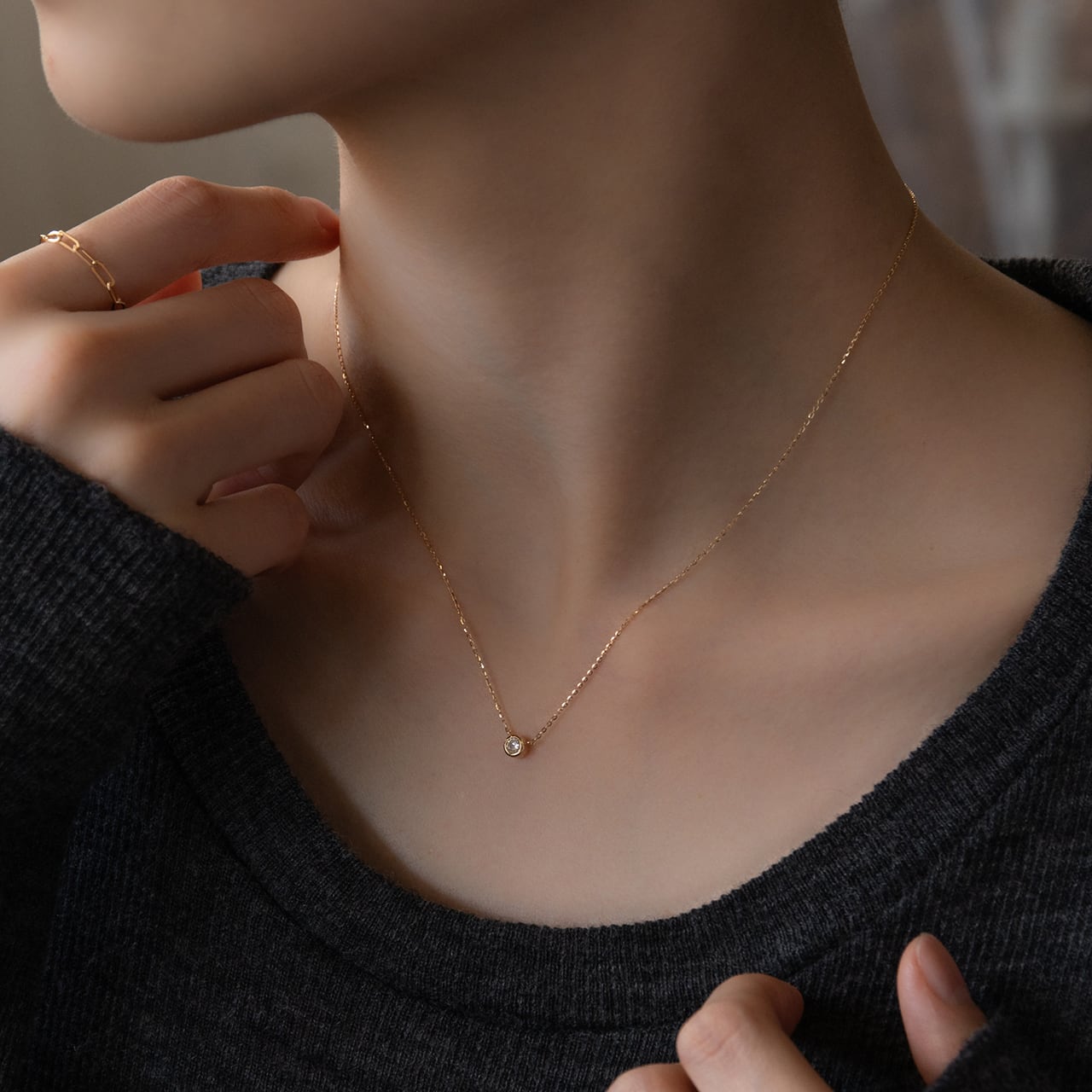 RENEWAL〉K18イエローゴールド 一粒ダイヤモンドネックレス＜0.10ct
