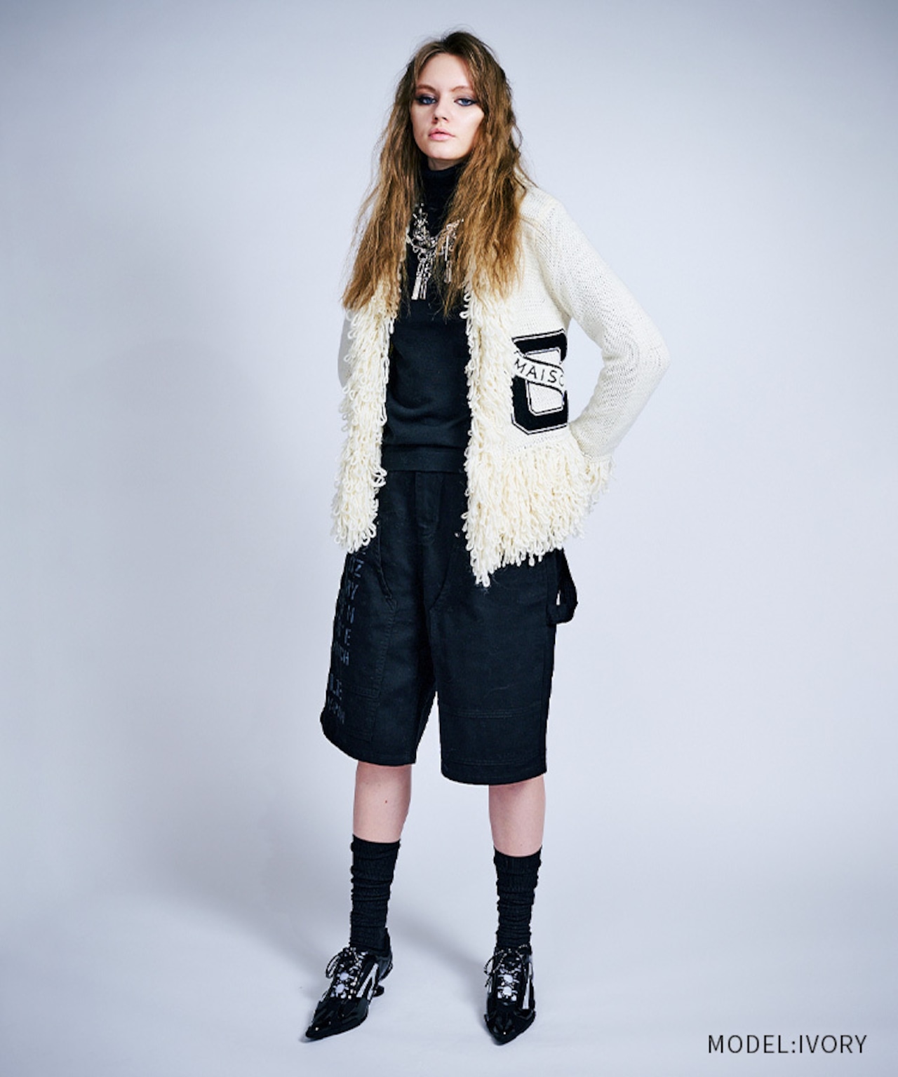 フラッグCロゴフリンジカーディガン (IVORY) CQ-47115