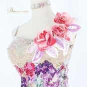 社交ダンス 衣装 エダスー edda hsu スタンダードドレス ピンクワンピース ドレス ピンク系 パープル系 ホワイト系 紫 ピンク 花柄 レース フロート デモ 競技 ダンス パーティ ゴージャス 華やか フォーマル パーティー 大人 上品 おしゃれ レディース 輝き 競技用 コスチューム