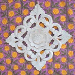 ブロックプリント生地【50cm単位】インド綿  花柄 パープル×黄色×カーキ #78588-PR1