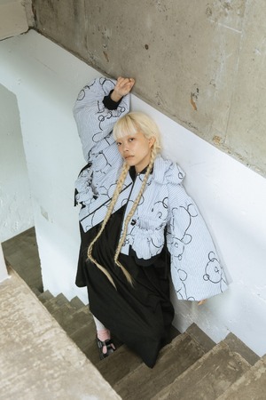GURUGUR QUILT RIBBON BOMBER JACKET col.BLUE STRIPE / F2