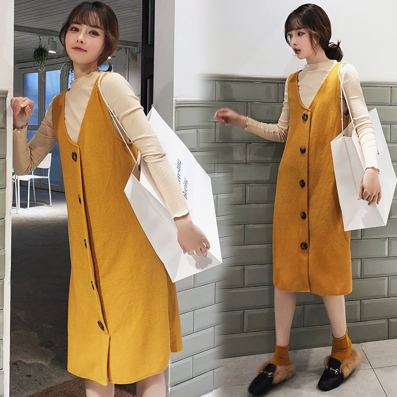 【新作】【送料無料】 マタニティドレス2019秋の新しいニットマタニティドレスファッションハーフハイカラールーズマタニティドレスツーピース-アリババ オータム 秋物 expec245222207582