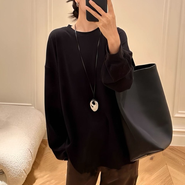 クルーネック サイドスリットロングスリーブカットソー ◆3color　204427