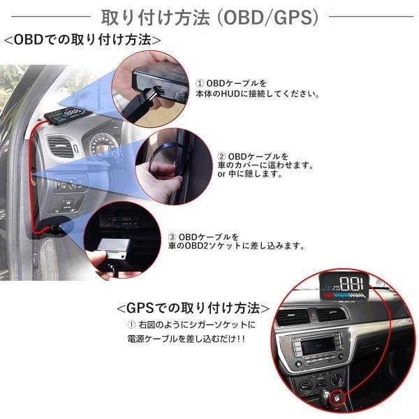 HUD ヘッドアップディスプレイ M7 GPS/OBD2対応 大画面 カラフル 車載