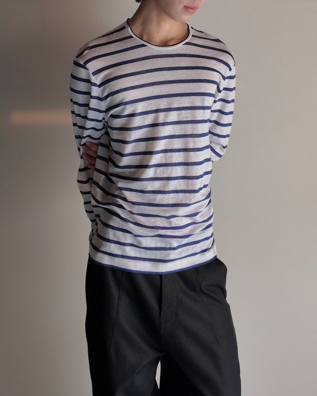 【DSQUARED2】linen crew neck border top