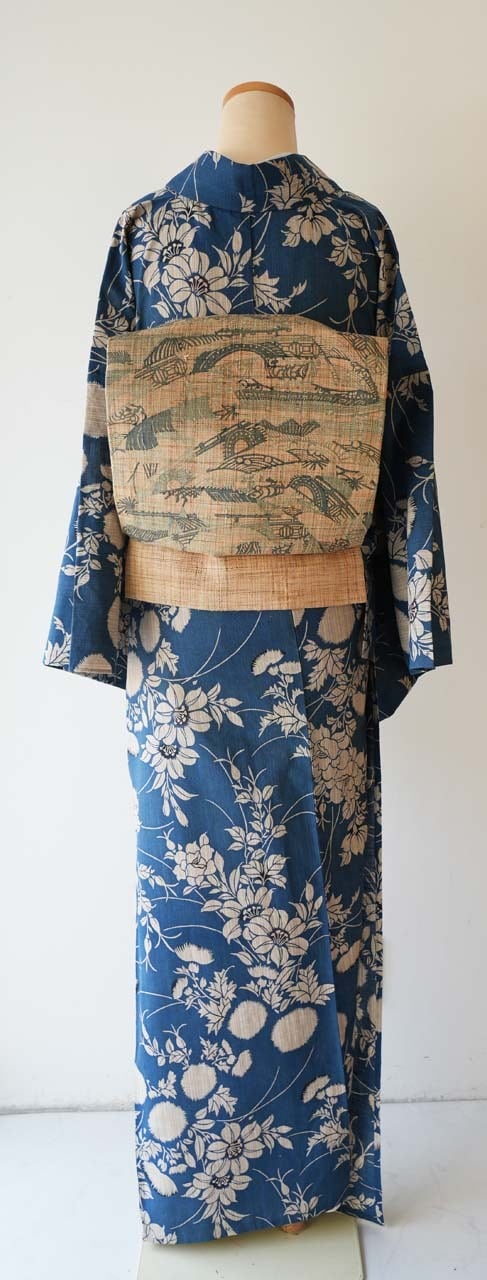 竺仙・浴衣】竺仙製 藍染 夏花文 奥州小紋ゆかた お仕立て品 | 大山