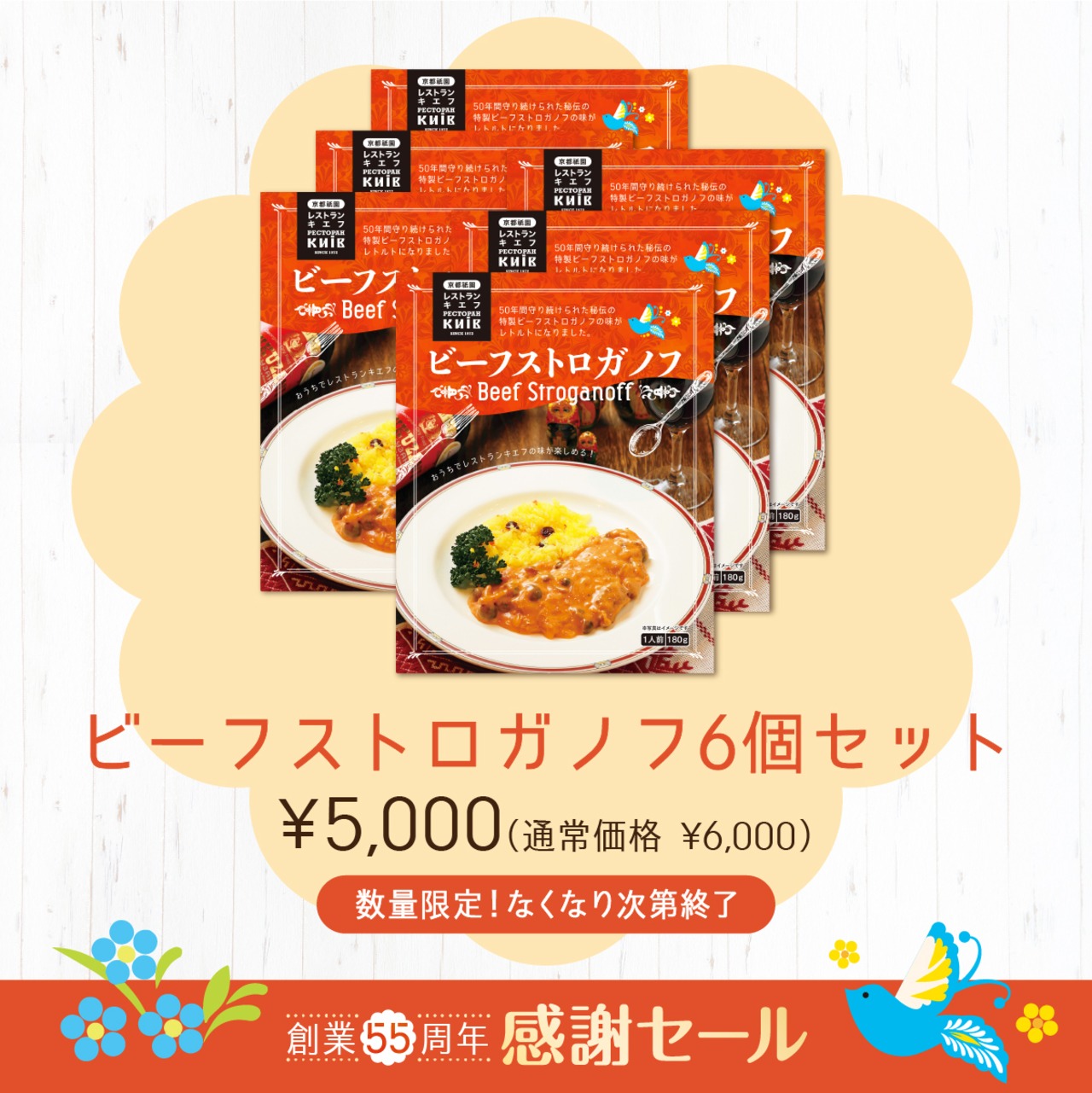 【創業55周年感謝セール】キエフ特製ビーフストロガノフ・レトルト 6個入り（送料別）