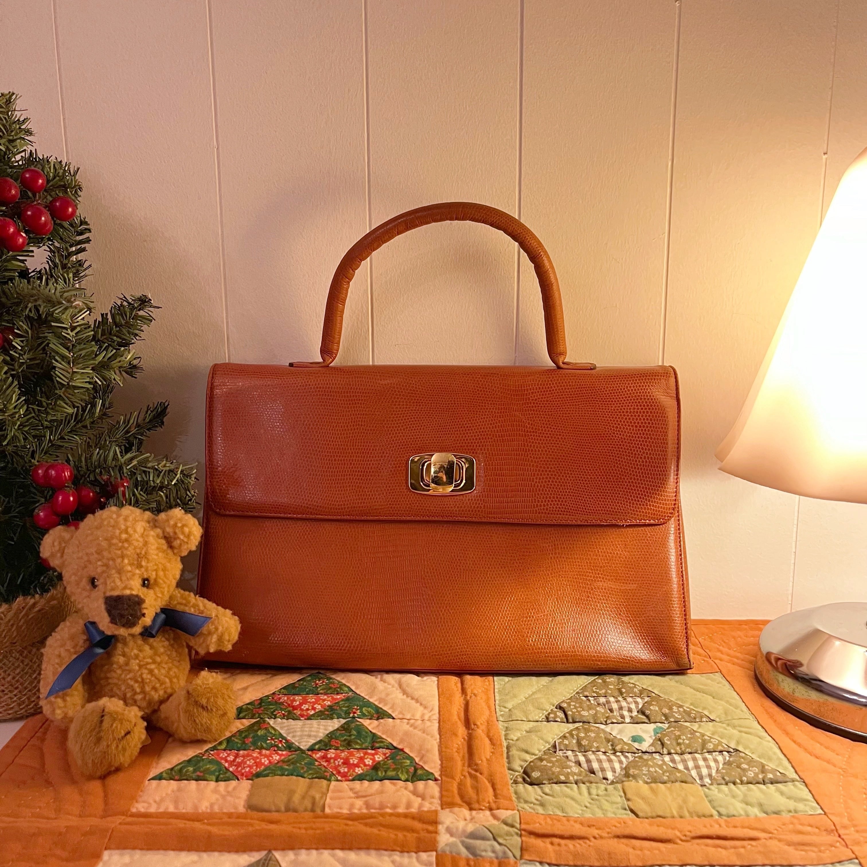 camel brown square hand bag