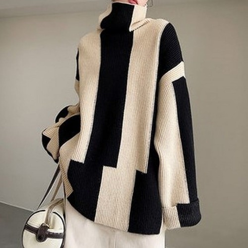 big stripe turtleneck knit　10327