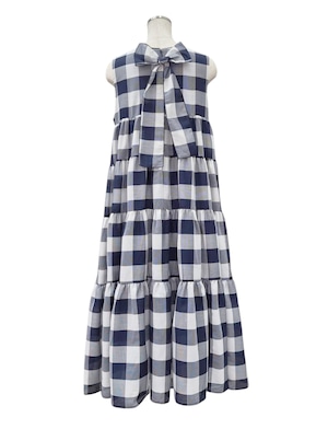 バックリボンティアードワンピース チェック navy